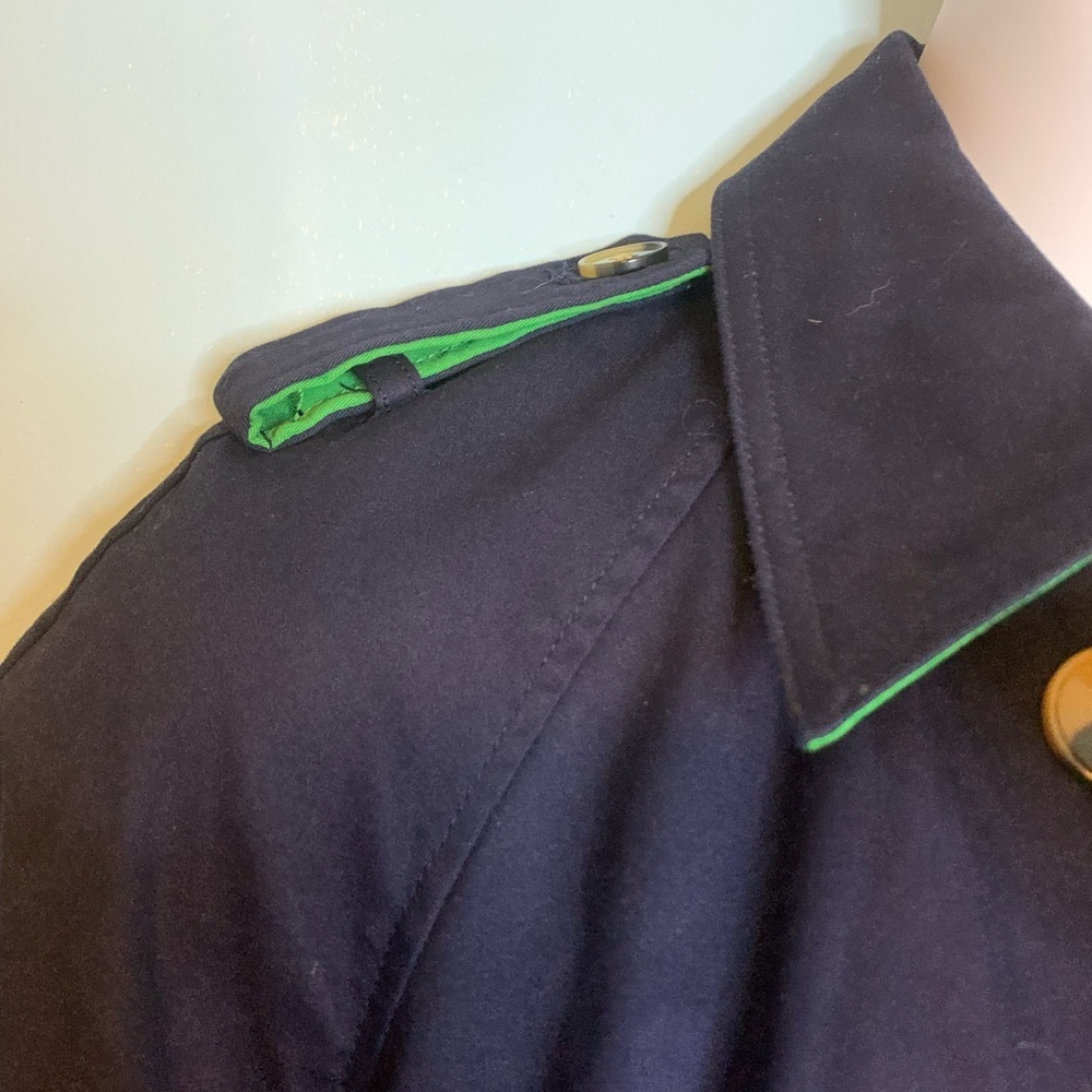 Phillip Lim navy blue with green trim trench coat military style Size L - Picture 11 of 13